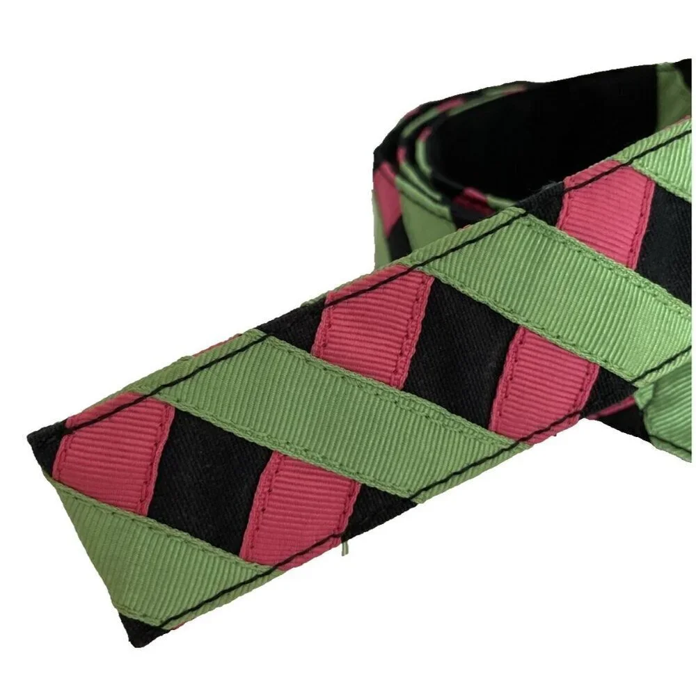 Vintage 80s Womens Grosgrain Ribbon Belt Criss Cross Double D-Rings Colorful NEW
